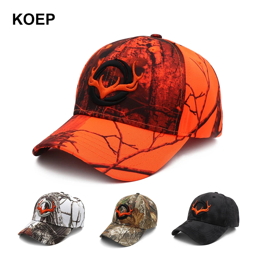 KOEP New Camo Baseball Cap Fishing Caps Men Outdoor Hunting Camouflage Jungle Hat 3D Deer Head Hiking Casquette Hats