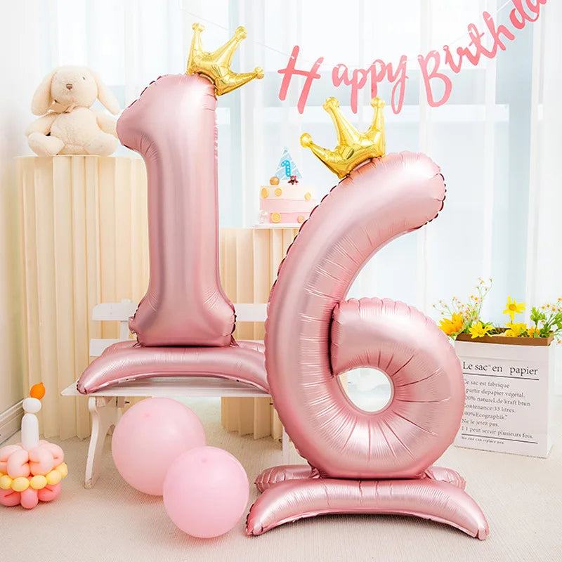 42inch Crown Decor Pink Aluminum Foil Digital Balloon Number Balloon For Birthday Party Decoration Supplies Girls Birthday Favor