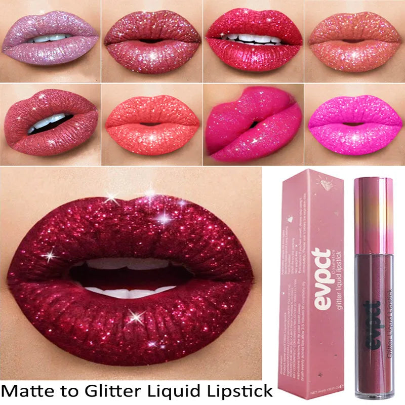 Vattentät Diamond Shimmer Glitter Lip Gloss 18 Färger Matt Glitter Flytande Läppstift Diamond Pearl Color Lip Gloss Sexig Make Up