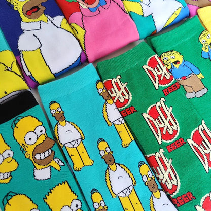 Simpsons Cartoon Anime Funny Socks Men Hip Hop Print Novelty Crazy Sokken Hip Hop Unisex Comfortable Skateboard Happy Meias