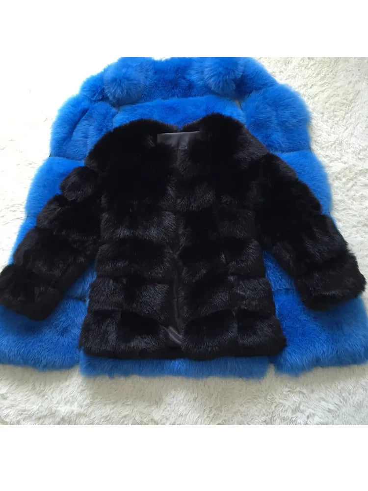 New Luxury Splicing Long Faux Fur Coat Women Thick Warm Winter Fashion Fluffy Faux Fur Jacket Coats for Women Outerwear