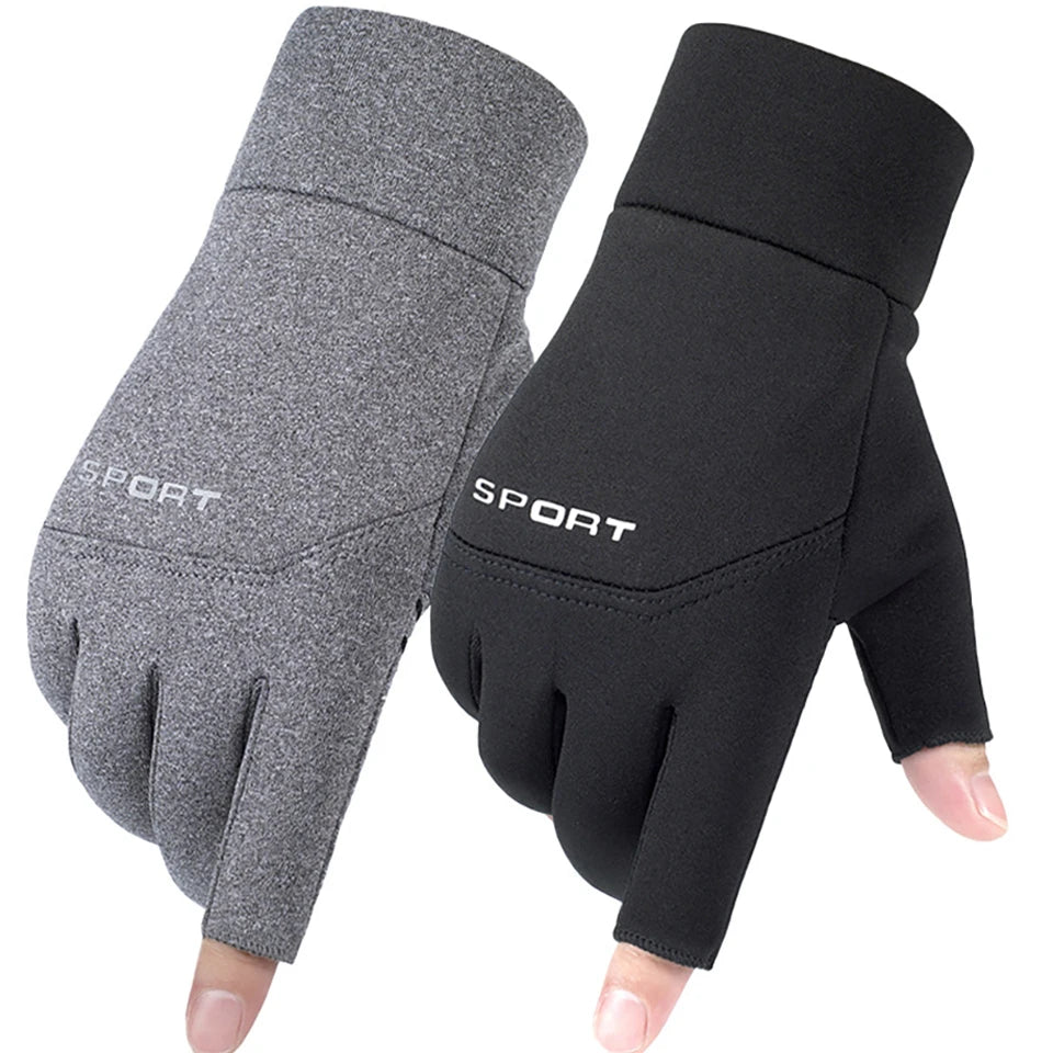 1 Pair Winter Fishing Gloves Women Men Universal Keep Warm Fishing Protection Anti-slip Gloves 2 Cut Fingers Outdoor Angling