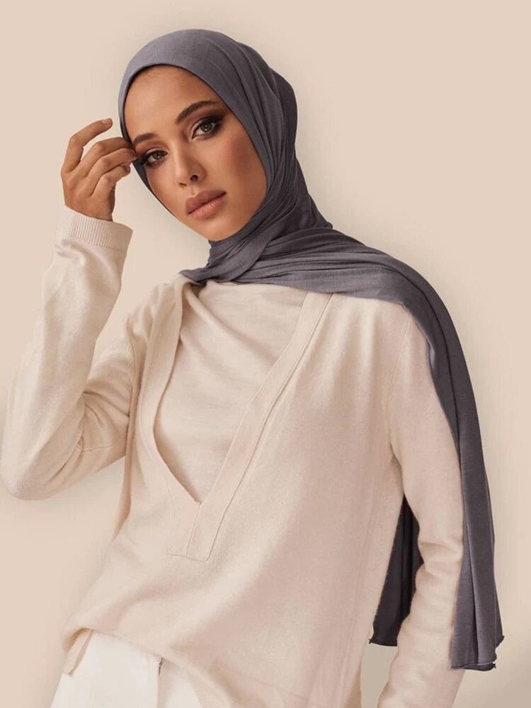 Modal Cotton Jersey Hijab Scarf För Muslimska Kvinnor Sjal Stretchig Enkel Vanlig Hijab Halsduk Halsduk Afrikansk Kvinna Turban Ramadan