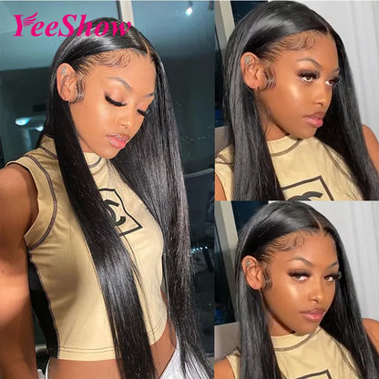 Perruque Lace Frontal Wig Remy péruvienne naturelle lisse, cheveux humains, 32 pouces, 13x4, Transparent HD, 13x6, pour femmes