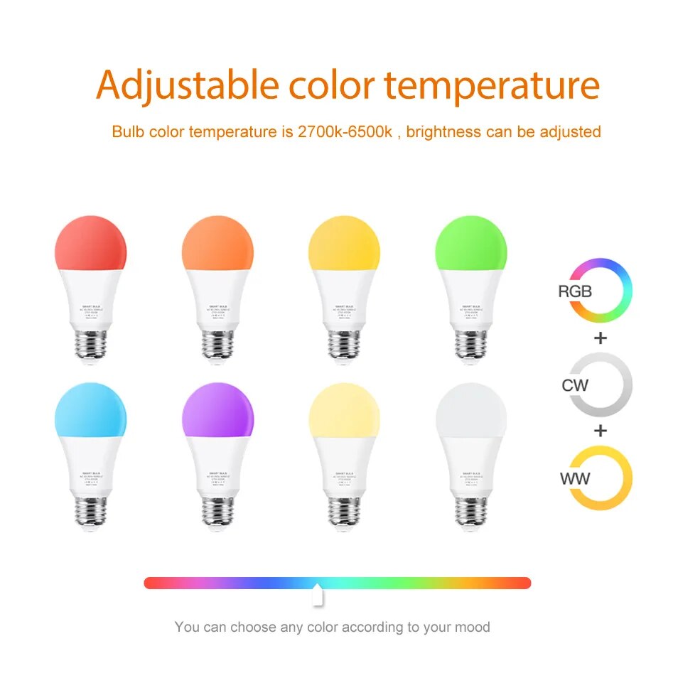 Tuya – ampoule Led E27 RGB CW WW, lampe intelligente Alexa, Compatible avec Google Assistant, pour la décoration de la maison intelligente