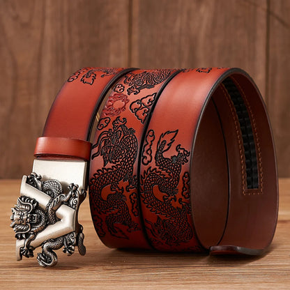 Nouveau mâle chine Dragon ceinture peau de vache en cuir véritable ceinture pour hommes sculpture Dragon motif boucle automatique ceinture sangle pour jean