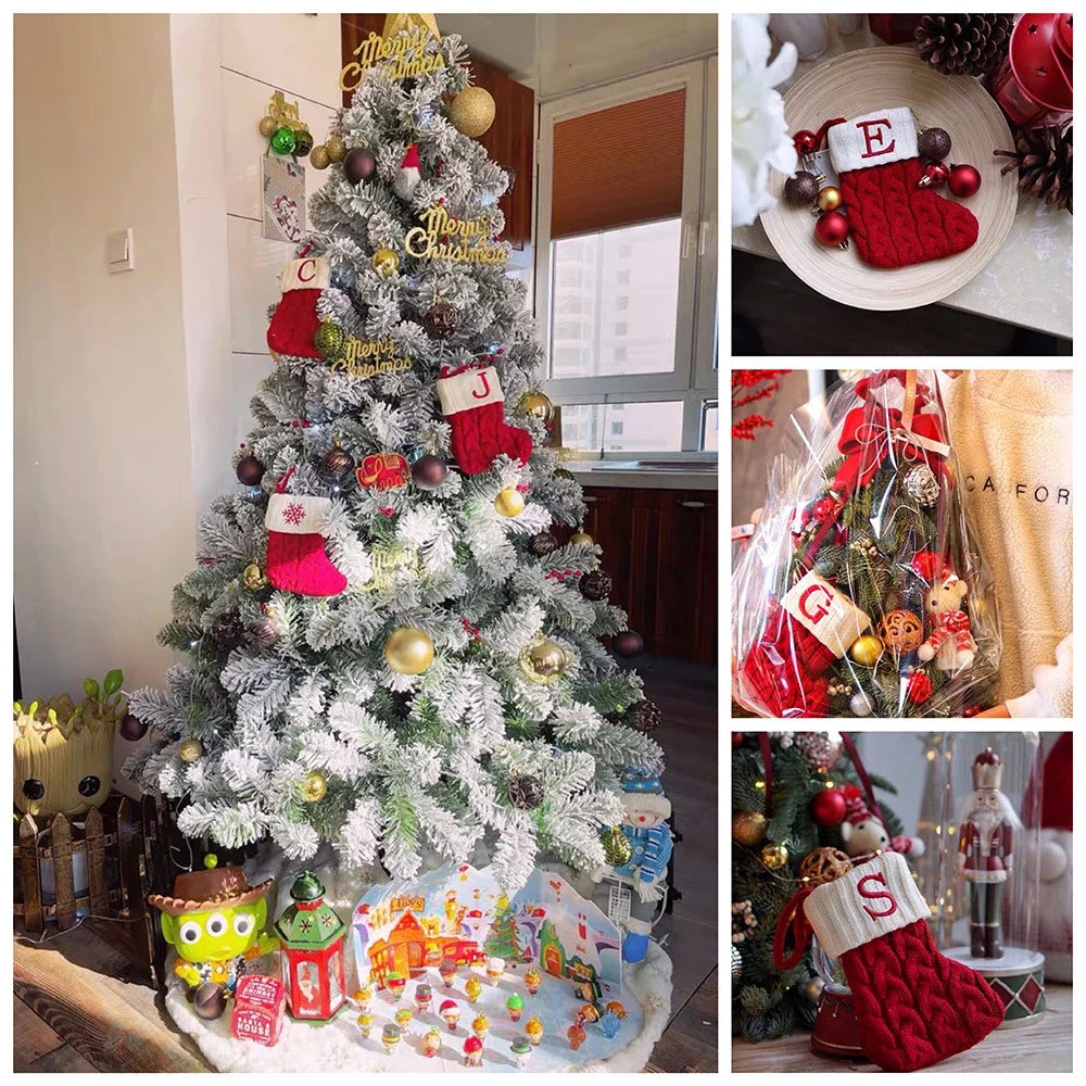 Chaussettes de noël en tricot, flocon de neige, bas de lettres, décoration de noël pour la maison, ornement d'arbre de noël, cadeau de noël