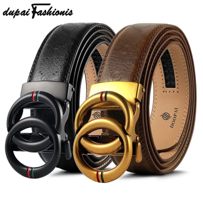 Ceintures automatiques classiques rétro en cuir véritable, ceintures à boucle ronde à Double boucle pour hommes et femmes, cadeaux