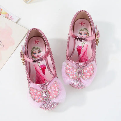 Disney Girls' Princess  Sandals Shoes Children's Shoes Elsa Children's Shoes Girls Fashion Baby Pink Blue High Heel Shoes Size