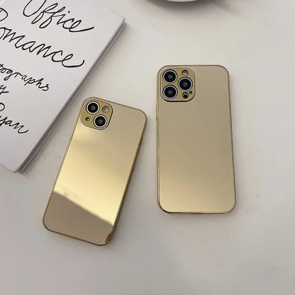 Brief Silver Golden Mirror Shockproof Case for iPhone 15 14 13 12 Pro Max 11 X XR XS 8P Electroplated Hard Back Cover