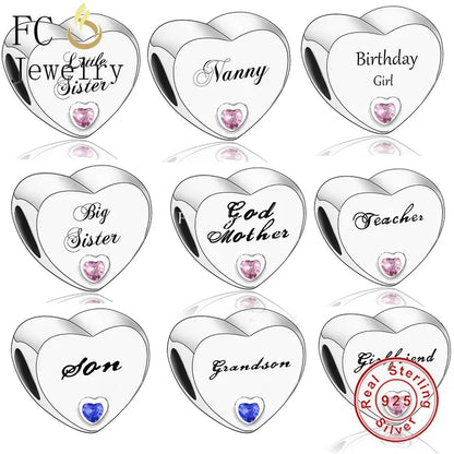 FC Jewelry Fit Original Brand Charm Bracelet 925 Silver Dad Mom Son Daughter Love Bead Making Mummy Grandma Berloque DIY Hot