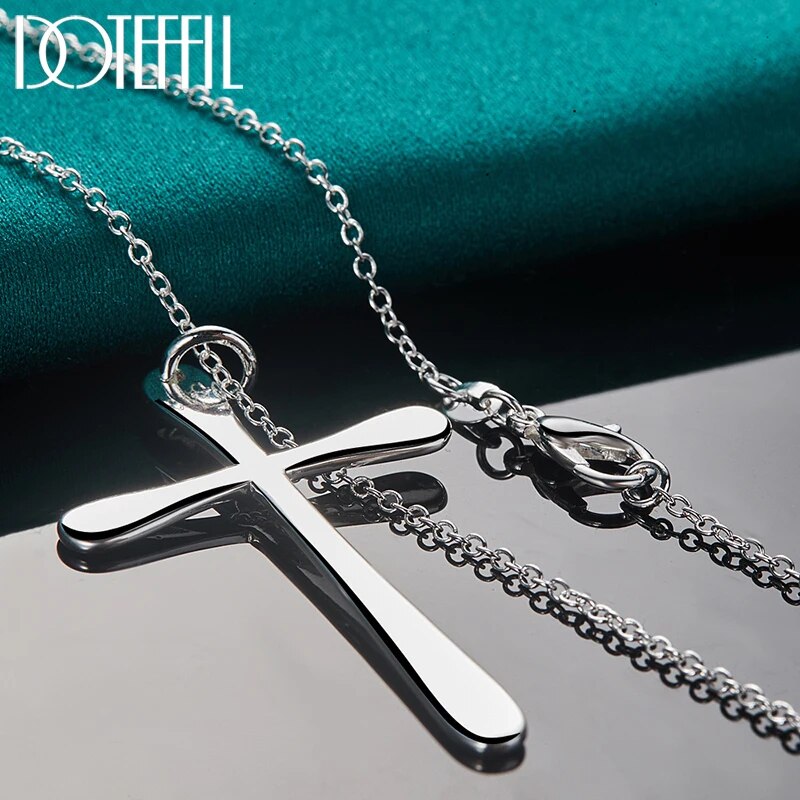 DOTEFFIL Collier avec pendentif croix longue en argent sterling 925 45,7 cm