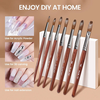 1pc Kolinsky Sable Acrylic Brush UV Gel Carving Pen Brush Liquid Powder DIY Nail Drawing Flat Round Red Wood Nail Art Brush