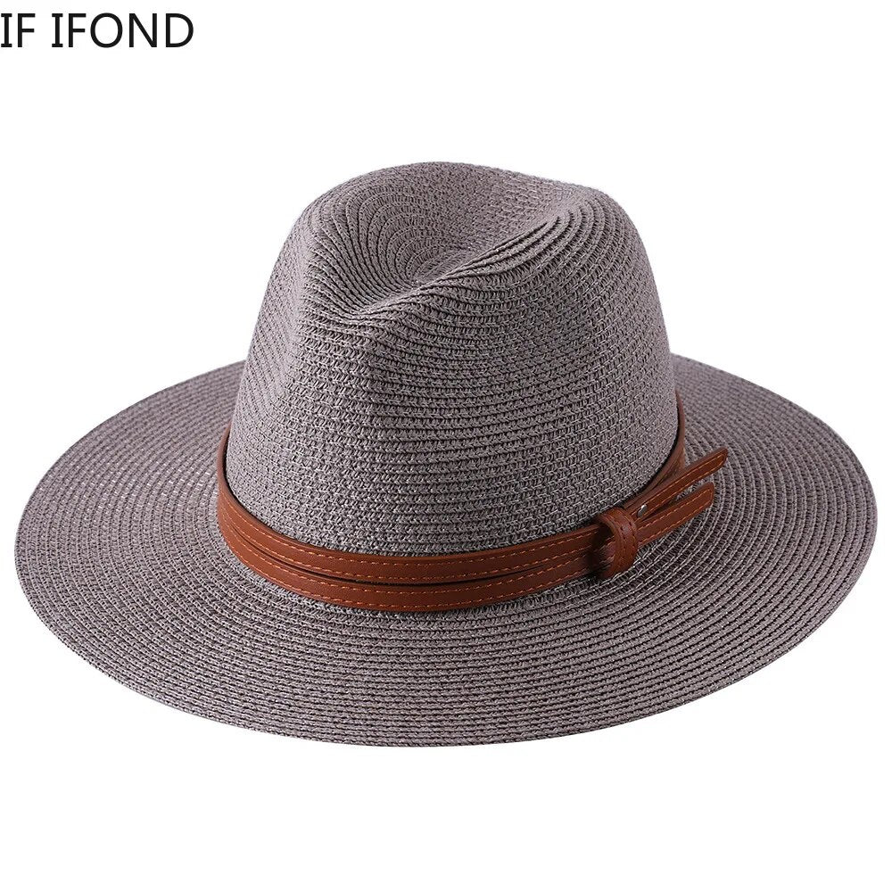 56-58-59-60CM Ny naturlig Panama Mjukformad stråhatt Sommar Dam/Män Bred brättad Strandsolkeps UV-skydd Fedora-hatt