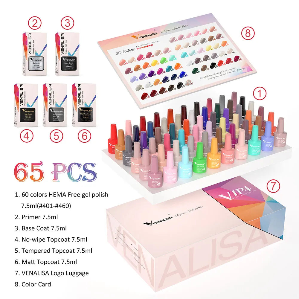 Nouveau Kit de vernis Gel Venalisa couleur à la mode VIP4 vernis émail sans HEMA pour ensemble de conception d'art d'ongle Kit d'apprenant de Gel d'ongle