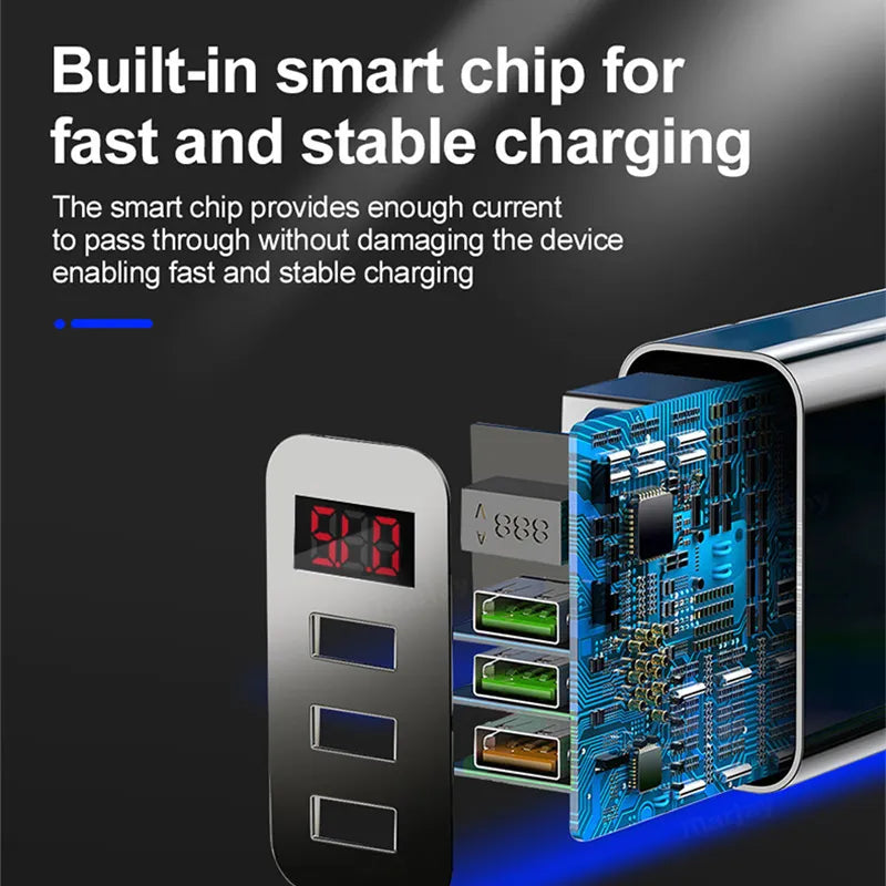 Elough Quick Charger 3.0 USB Charger for iPhone 12 13 Xiaomi poco x3 LED Digital Display Fast Charging 5 USB Wall Phone Charger