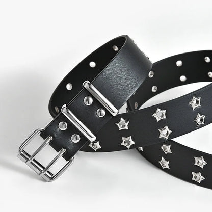 Ceinture à rivets en œil d'étoile, Style Goth, boucle à Double ardillon pour hommes/femmes, mode décontractée, Style rondelle, ceinture en cuir Pu pour Jeans jeunes, nouvelle collection