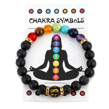 Bracelet 7 Chakras avec Carte de Signification pour Hommes Femmes Cristal Naturel Guérison Anxiété Bijoux Mandala Yoga Méditation Bracelet Cadeau