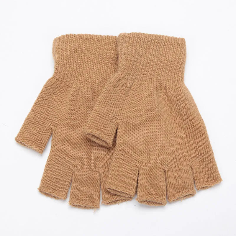 1 paire de gants de poignet tricotés noirs, courts, demi-doigts, sans doigts, chauds, extensibles, pour le travail, pour femmes et hommes, accessoires de cyclisme, hiver