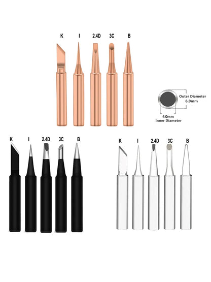 5Pcs I+B+K+2.4D+3C soldering iron pure copper 900M soldering iron head set inside hot bare copper electric soldering iron tip