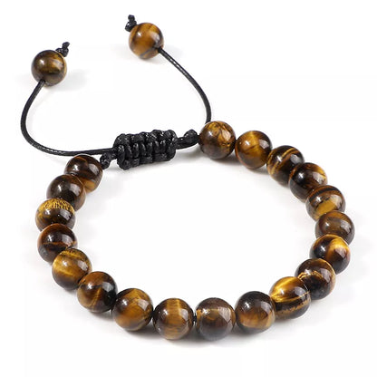 Beaded Bracelet 8mm Natural Tiger eye Lava Stone Handmade Braided Men's Bracelets for Women Adjustable Jewelry Best Friend Gifts