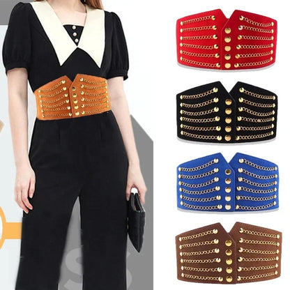 10cm Wide Women Fashion Slim Corset Cummerbunds Elastic Belts  Rivet Waistband Female Coat Fur Hige Waist Belt Accessory