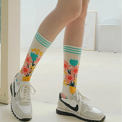 Fashion Colorful Autumn Winter Stocking  Women's Socks  Plant Hedgehog Slothsi Cotton Socks Personality Straight Trendy Socks