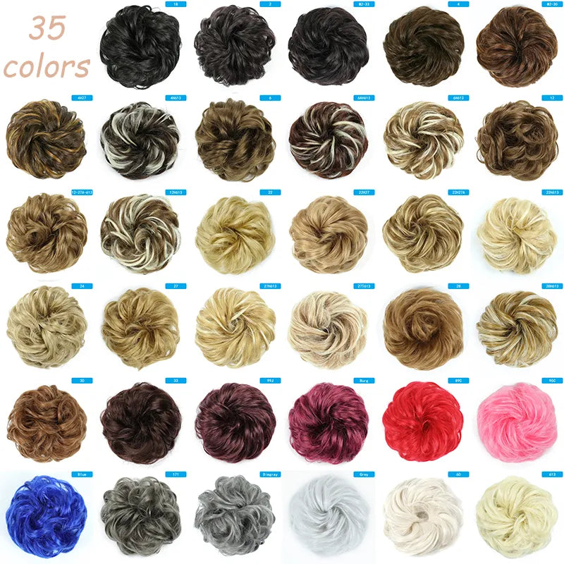 Azqueen Synthetic Messy Bun Chignon Donut Gary Brown Color Hair Bun Pad Elastic Hair Rope Rubber Band Hair Extensions