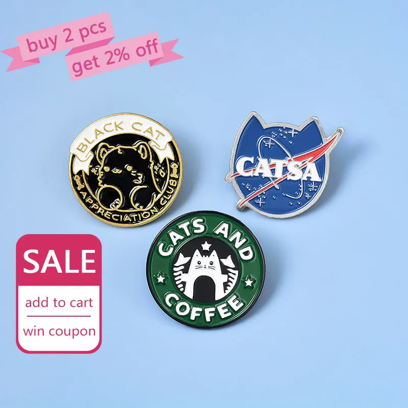 Cats Club Emalj Pin Cat Planet Moon Cafe Paw Badge Custom Kitten Broscher Lapel pin Jeansskjorta Väska Söta djur Smycken Present