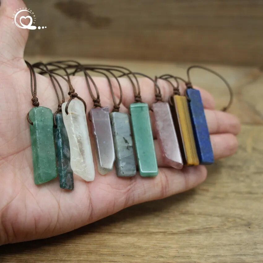 Collier pendentif en tranches de pierre naturelle en cristal de guérison, Chakra Reiki Gmes Quartz Lapis améthyste Amazonite, bijoux pour femmes