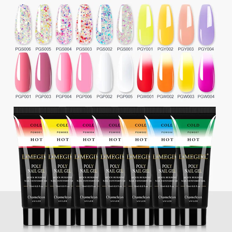 15ml Poly Nail Gel Glitter Building Nail Gel For Manicure Nail Art Design Luminous Polygels Extension Nail Gel For Nail