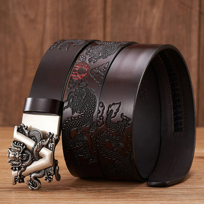 Nouveau mâle chine Dragon ceinture peau de vache en cuir véritable ceinture pour hommes sculpture Dragon motif boucle automatique ceinture sangle pour jean