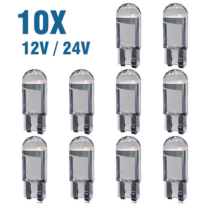 10X New W5W LED Canbus T10 Car Lights COB Glass Interior Parts Bulbs 6000K White Auto License Plate Lamp Dome Read Light 12V 24V