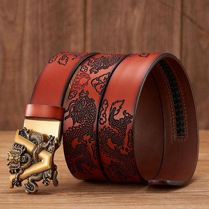 Nouveau mâle chine Dragon ceinture peau de vache en cuir véritable ceinture pour hommes sculpture Dragon motif boucle automatique ceinture sangle pour jean