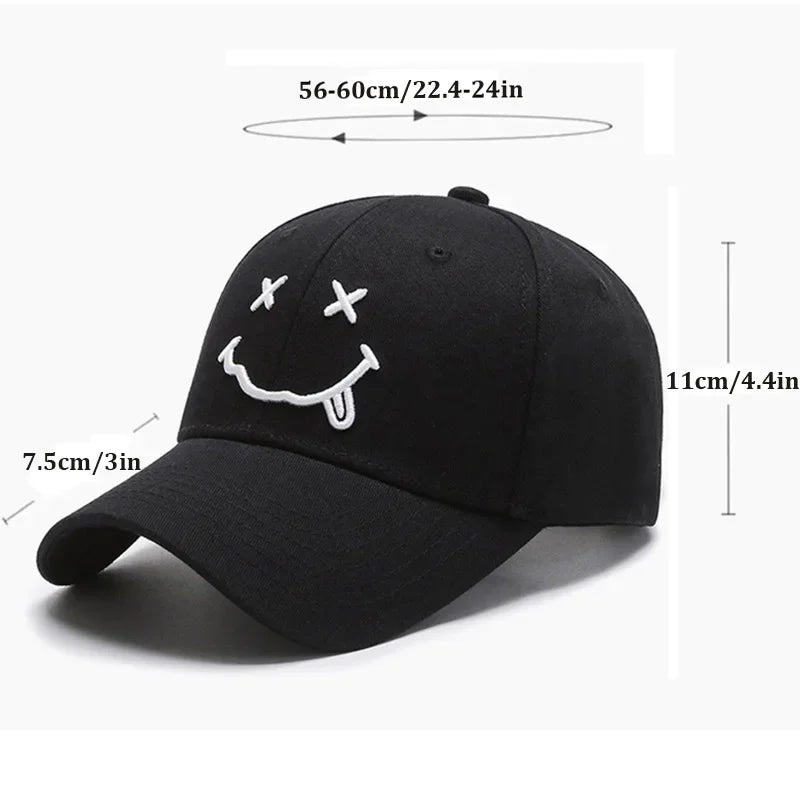 Casquettes de baseball brodées avec visage souriant pour femmes, Kpop, en coton noir, réglable, Snapback drôle, casquette Hip Hop, automne, chapeaux de papa pour hommes