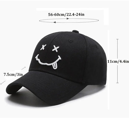 Casquettes de baseball brodées avec visage souriant pour femmes, Kpop, en coton noir, réglable, Snapback drôle, casquette Hip Hop, automne, chapeaux de papa pour hommes