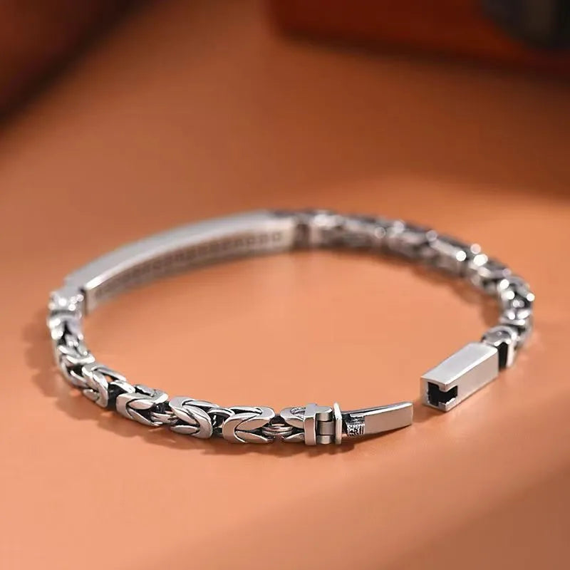 Buddhastone Silver color Ping An Pattern Hand Bracelet Jewelry Personality Popular Men's Retro Bracelets for Women