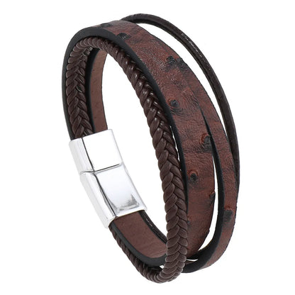 Trendiga läderarmband män rostfritt stål Flerlagers flätade reparmband för manliga armband Smycken Pulsera Hombre