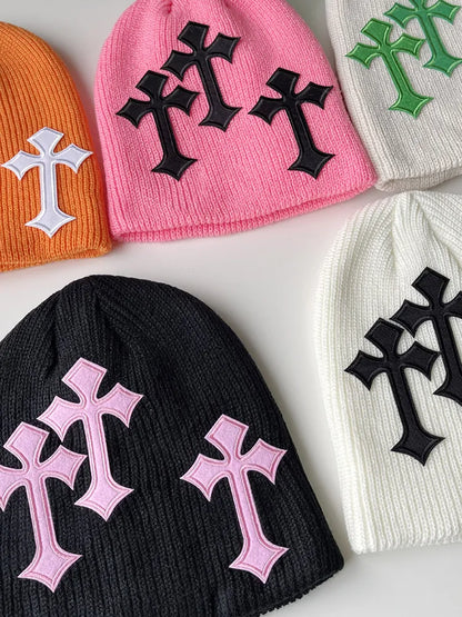 Sifreyr Modestickad Vintermössa För Kvinnor Lätt Vikbar Håll Varm Vindtät Cykelmössa Y2K Cross Decor Beanies Hatt