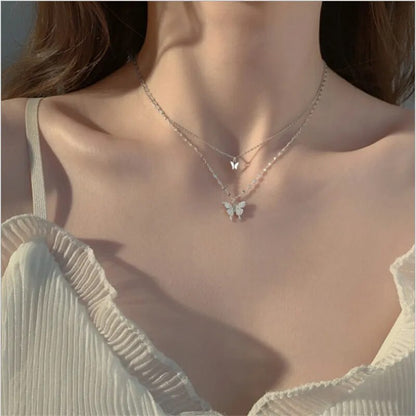 Collier à breloques étoile et lune pour femmes, Simple, Double couche, chaîne de clavicule délicate, en Zircon, bijoux