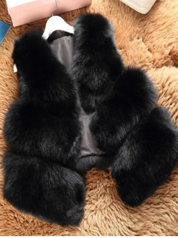 3XL Autumn Winter Thick Warm Faux Fox Fur Vest Women High Quality Fashion V-Neck Short Fur Coat Female Fur Waistcoat