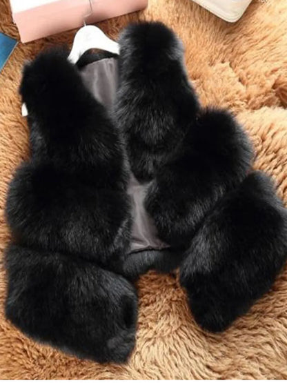 3XL Höst Vinter Tjock Varm Faux Fox Fur Vest Kvinnor Högkvalitets Mode V-hals Kort Päls Kvinnlig Päls Väst