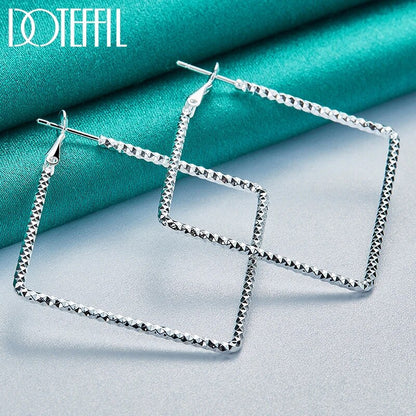 DOTEFFIL 925 Sterling Silver Simple Square Hoop Earrings Earrings