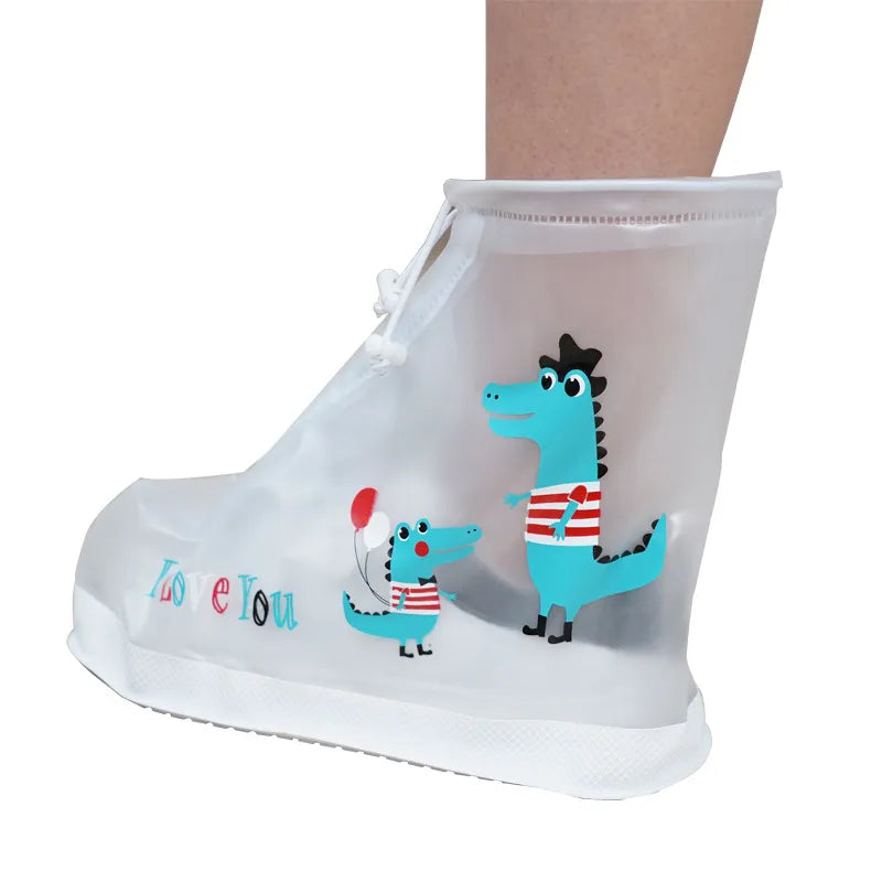 Kids Cartoon Dinosaur Waterproof Shoes Overshoes Galoshes Children Zipper Non-slip Elastic Rain Shoes Cover For Rain Boot