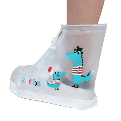 Kids Cartoon Dinosaur Waterproof Shoes Overshoes Galoshes Children Zipper Non-slip Elastic Rain Shoes Cover For Rain Boot