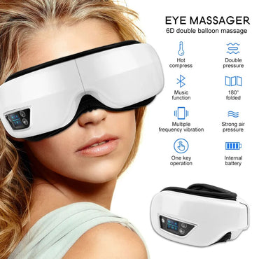 Eye Massager 6D Smart Airbag Vibration Eye Care Instrument Hot Compress Bluetooth Eye Massage Glasses Fatigue Pouch & Wrinkle