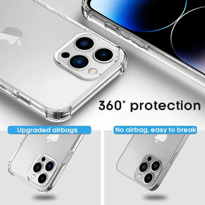 Luxury Shockproof Clear Phone Case For iPhone 15 14 13 12 11 Pro Max X XR XS XS Max Silicone Bumper Transparent Hard Back Cover