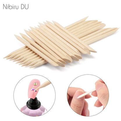 50/100 Wooden Cuticle Pusher Remover Nail Art Design Orange Wood Sticks Rhinestones Dotting Removal Manicure Pedicure Care Tools