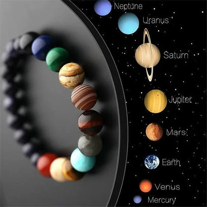 JD Natural Stone Eight Planets Bead Bracelets Men Women Universe Seven Chakra Bangle Yoga Energy Galaxy Solar Wristband Jewelry