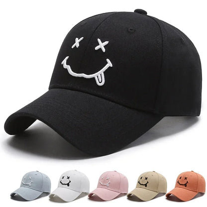 Casquettes de baseball brodées avec visage souriant pour femmes, Kpop, en coton noir, réglable, Snapback drôle, casquette Hip Hop, automne, chapeaux de papa pour hommes